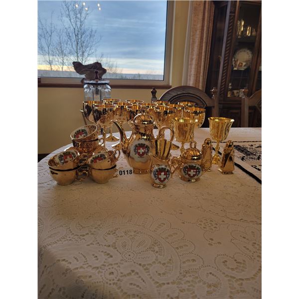 Gold Plated Stemware (12) - Gold Plated 50th Anniversary Stemware - Swiss Tea Set