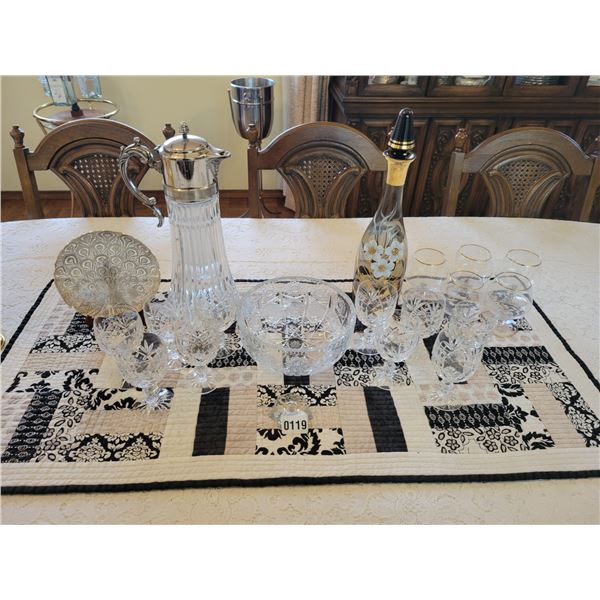 Crystal Wine Glasses (10) - Glass Pitcher - Floral Decanter - Brandy Sniffers - Crystal Bowl