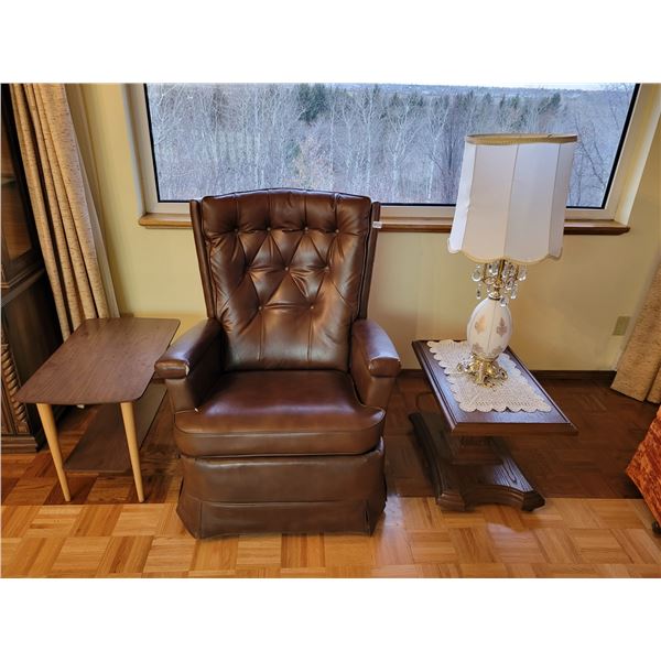 Faux Leather Recliner - 2 Side Tables - White Lamp with Crystals