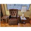 Image 1 : Faux Leather Recliner - 2 Side Tables - White Lamp with Crystals