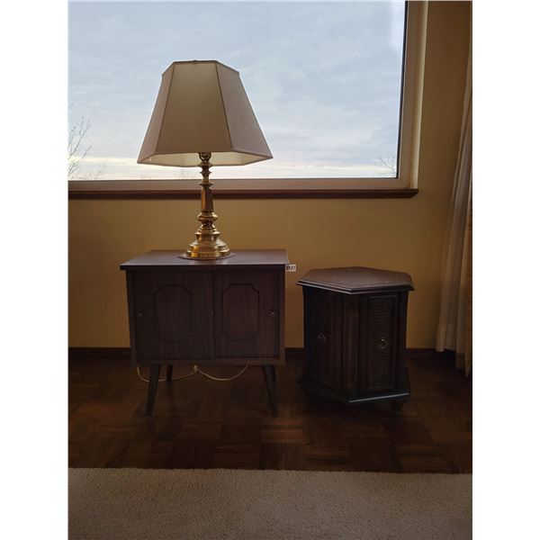 Record Cabinet - Brass Base Lamp - Side Table with Doors