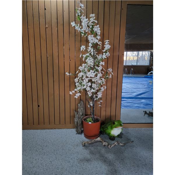 Large Ceramic Frog - Silk White Petal Tree - Driftwood x2