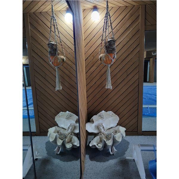 Large Seashell with Smaller Seashells - Plant Hanger & Pot with Wooden Monkeys