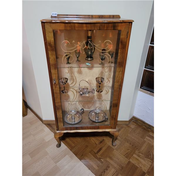 Glass/Wood Cabinet - Liquor Glass Set - Hurricane Lanterns x2