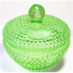 Green Depression Glass Hobnail Powder Jar #2320005