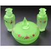 Image 1 : Tiffin Green Satin Depression Glass Vanity Set #2320034