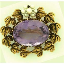 Antique Amethyst & Seed Pearl 10k Y Gold Pin #2327569