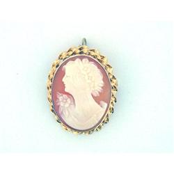 Hand Carved Natural Shell Cameo 10k Yellow Gold#2327574