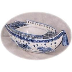 Kutani Blue & White Boat Centerpiece Bowl #2327583