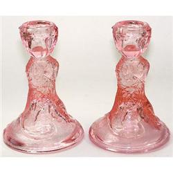 ROSEN Pink Depression Glass Candle Sticks #2327794