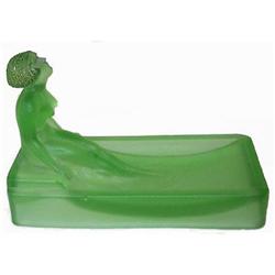 Art Deco Green Satin Glass Figural Soap Dish #2327821