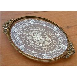 Gilded Brass, Glass and Lace Dresser Tray #2327849