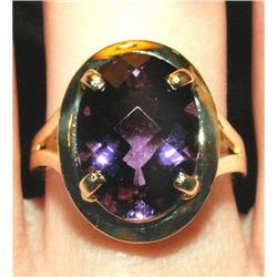 5 Carat Faceted Oval Amethyst 14K Y Gold Huge #2328023