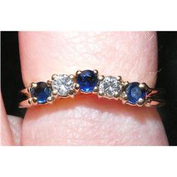 3 Sapphire 2 Diamond Band Ring 14K YG Handmade #2328024