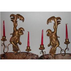 ITALIAN WHIMSICAL MONKEY CANDELABRA SCONCES #2328027