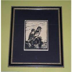 Strong Woodcut of Eagles, Ed Jeska  #2328078