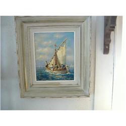 Oil Painting Sailing Boat & Fishermen #2328096