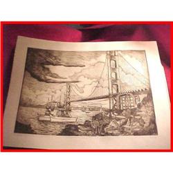 Signed Partee Waterfront Bridge Etching Print #2328110