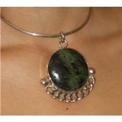 Unique Silver Cabouchon Green Jaspe  Necklace  #2328273