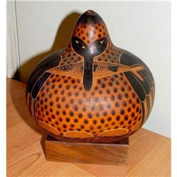 Latin American Folk Art Gourd Mama Bird Fish #2328298