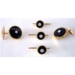 Gold Diamond & Onyx Cufflinks & Studs Set #2328342