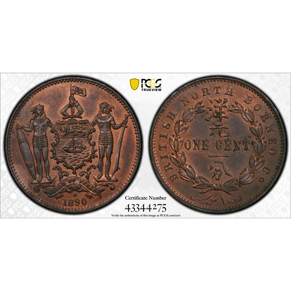BRITISH NORTH BORNEO: Victoria, 1881-1901, AE cent, 1890H, PCGS graded MS63 RB