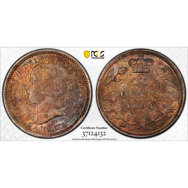 CANADA: Victoria, 1837-1901, AR 10 cents, 1901, KM-3, lovely toning, PCGS graded MS63