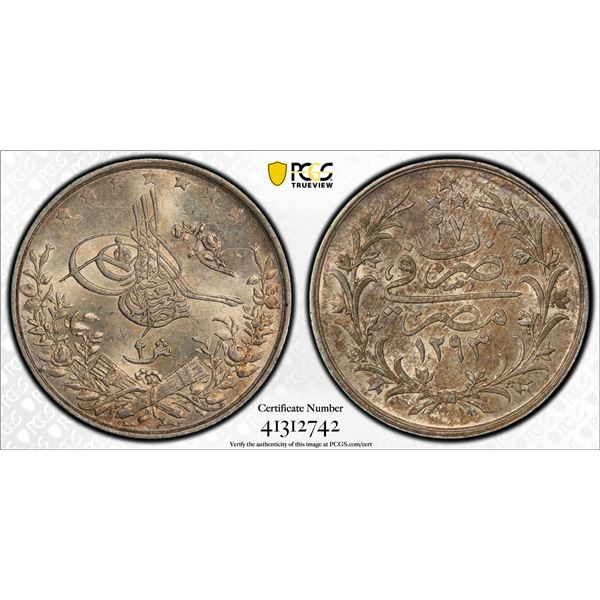 EGYPT (OTTOMAN): Abdul Hamid II, 1876-1909, AR 2 qirsh, Misr, AH1293 year 27, PCGS graded MS64