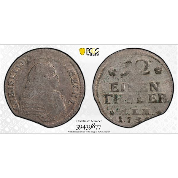 MECKLENBURG-SCHWERIN: Christian Ludwig II, 1747-1756, AR 1/12 thaler, 1754, PCGS graded AU50