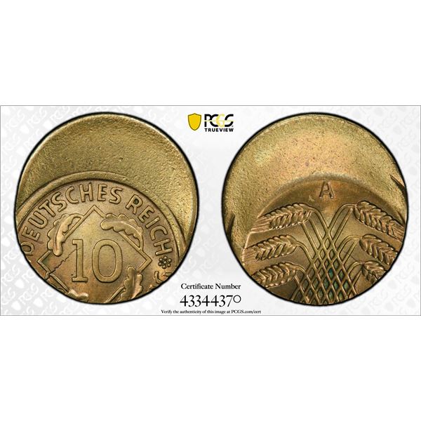 GERMANY: Weimar Republic or Third Reich, 10 pfennig, ND (1923-36), error, PCGS graded MS64