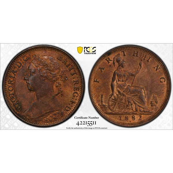 GREAT BRITAIN: Victoria, 1837-1901, AE farthing, 1882-H, PCGS graded MS63 RB