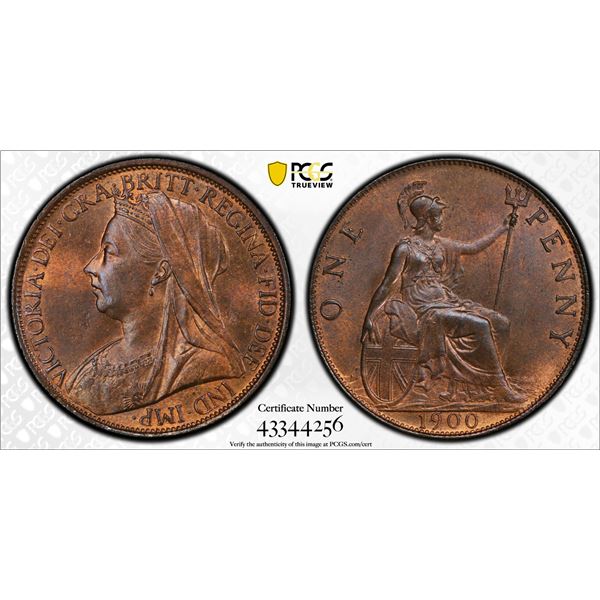 GREAT BRITAIN: Victoria, 1837-1901, AR penny, 1900, PCGS graded MS64 RB