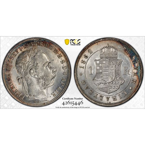 HUNGARY: Franz Joseph I, 1848-1916, AR forint, 1882-KB, PCGS graded MS61