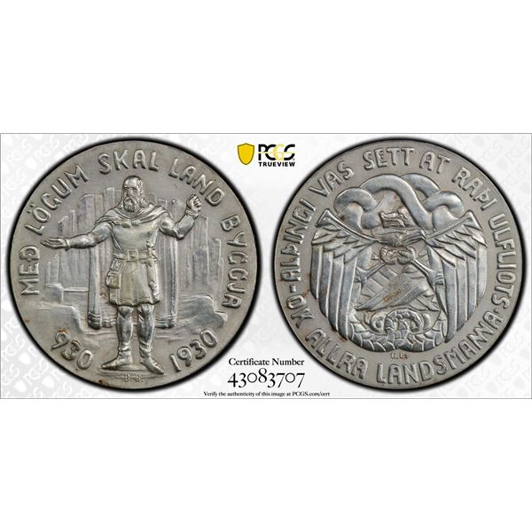 ICELAND: Christian X, 1918-1944, AR 5 kronur, 1930, PCGS graded MS63