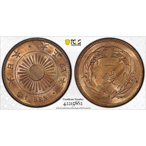 JAPAN: Taisho, 1912-1926, AE sen, year 4 (1915), PCGS graded MS64 RB