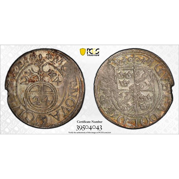 LIVONIA: Gustav II Adolf, 1621-1632, AR 1/24 thaler, Riga, 1624, PCGS graded MS63