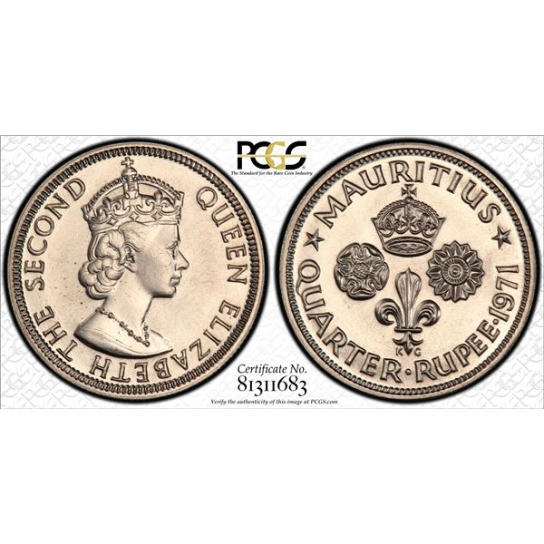 MAURITIUS: Elizabeth II, 1952-1987, ¼ rupee, 1971, PCGS graded Specimen 67