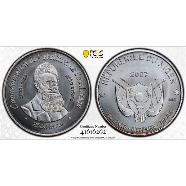NIGER: Republic, AR 2500 francs, 2007, PCGS graded MS69