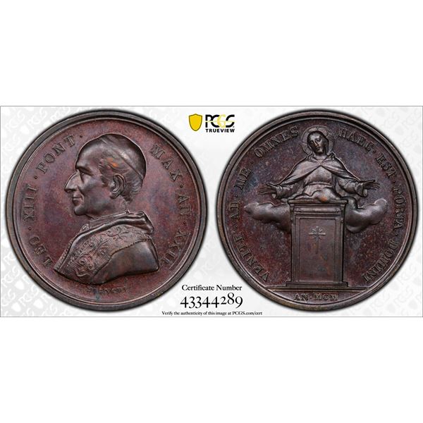 VATICAN: Leo XIII, 1878-1903, AE medal, 1900 year XXII, PCGS graded Specimen 63