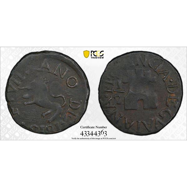 VENEZUELA: Fernando VII, 1808-1821, AE ½ real, Guayana, 1815, PCGS graded About Unc details