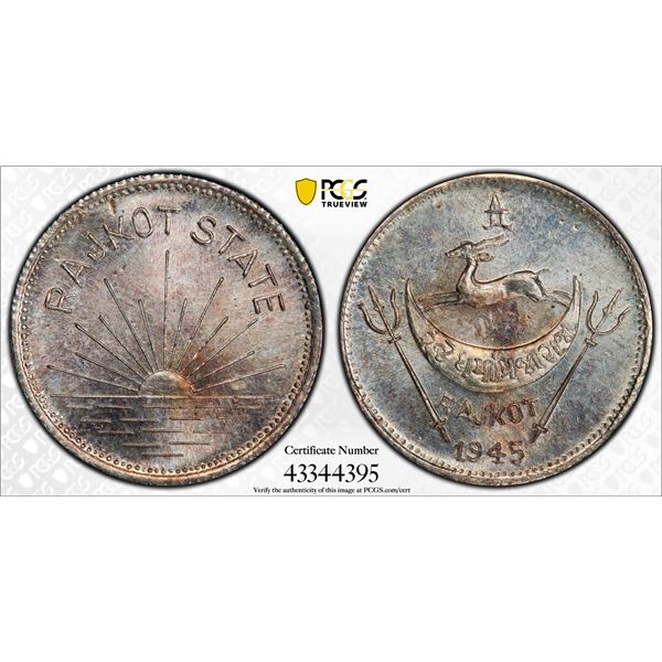INDIA: RAJKOT: Dharmendra Singh, 1930-1948, AR medallic mohur, 1945, PCGS graded MS65