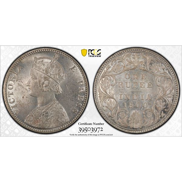 BRITISH INDIA: Victoria, Empress, 1876-1901, AR rupee, 1900-B, PCGS graded MS63