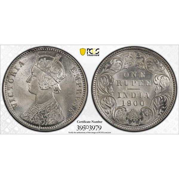 BRITISH INDIA: Victoria, Empress, 1876-1901, AR rupee, 1900-C, PCGS graded MS64