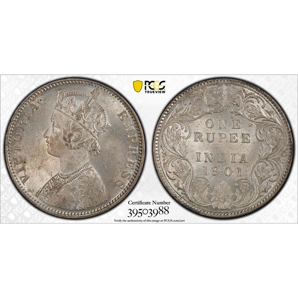 BRITISH INDIA: Victoria, Empress, 1876-1901, AR rupee, 1901-B, PCGS graded MS64
