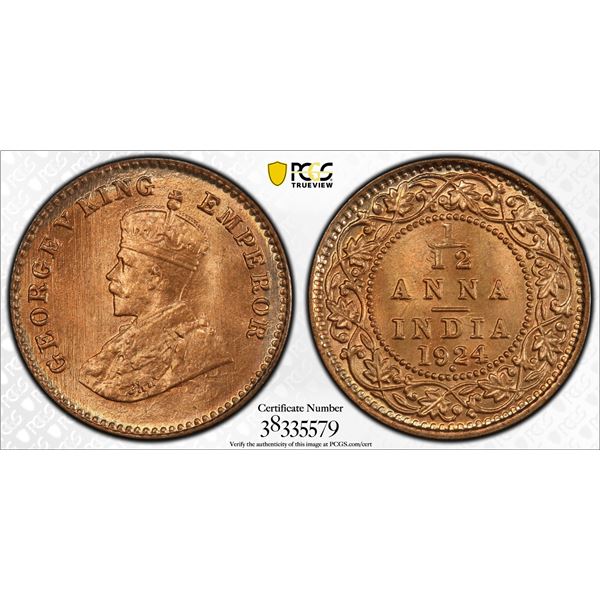 BRITISH INDIA: George V, 1910-1936, AE 1/12 anna, 1915(c), PCGS graded MS67 RD