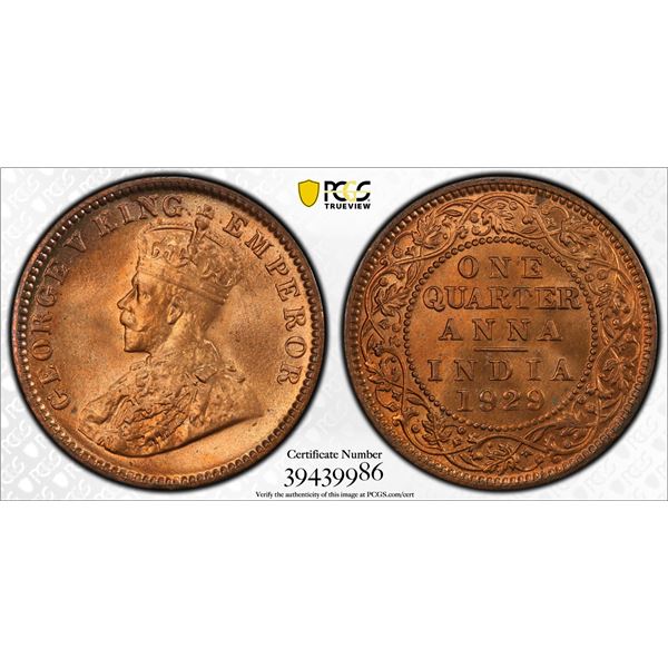 BRITISH INDIA: George V, 1910-1936, AE ¼ anna, 1929(c), PCGS graded MS66 RD