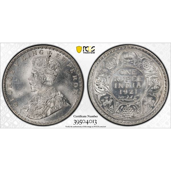 BRITISH INDIA: George V, 1910-1936, AR rupee, 1921(b), PCGS graded MS64