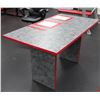Image 1 : GREY & RED TABLE, 54 X 30 X 31 & CUBE SHELF,