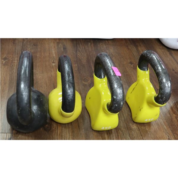 LOT OF 4 KETTLE BALL WEIGHTS, 4LB & 6LB