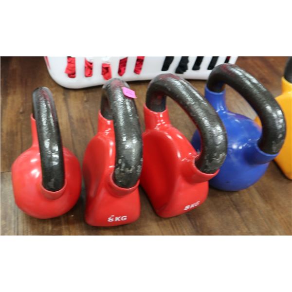 LOT OF 4 KETTLE BALL WEIGHTS, 8KG & 12KG